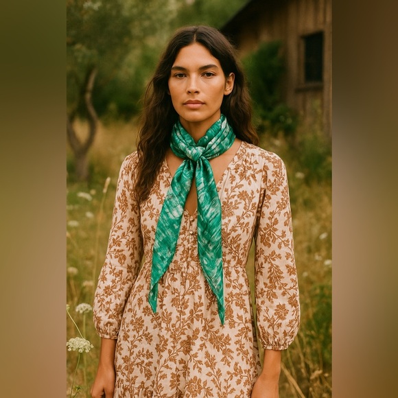 Silk Tie-Dye Green Boho Scarf | 72” x 8” - Picture 1 of 4